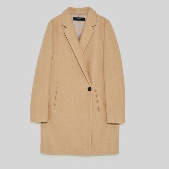 Zara Cotton Blend Double Breasted Camel Trench Coat Sz Medium Soft Single Button - Picture 5 of 16